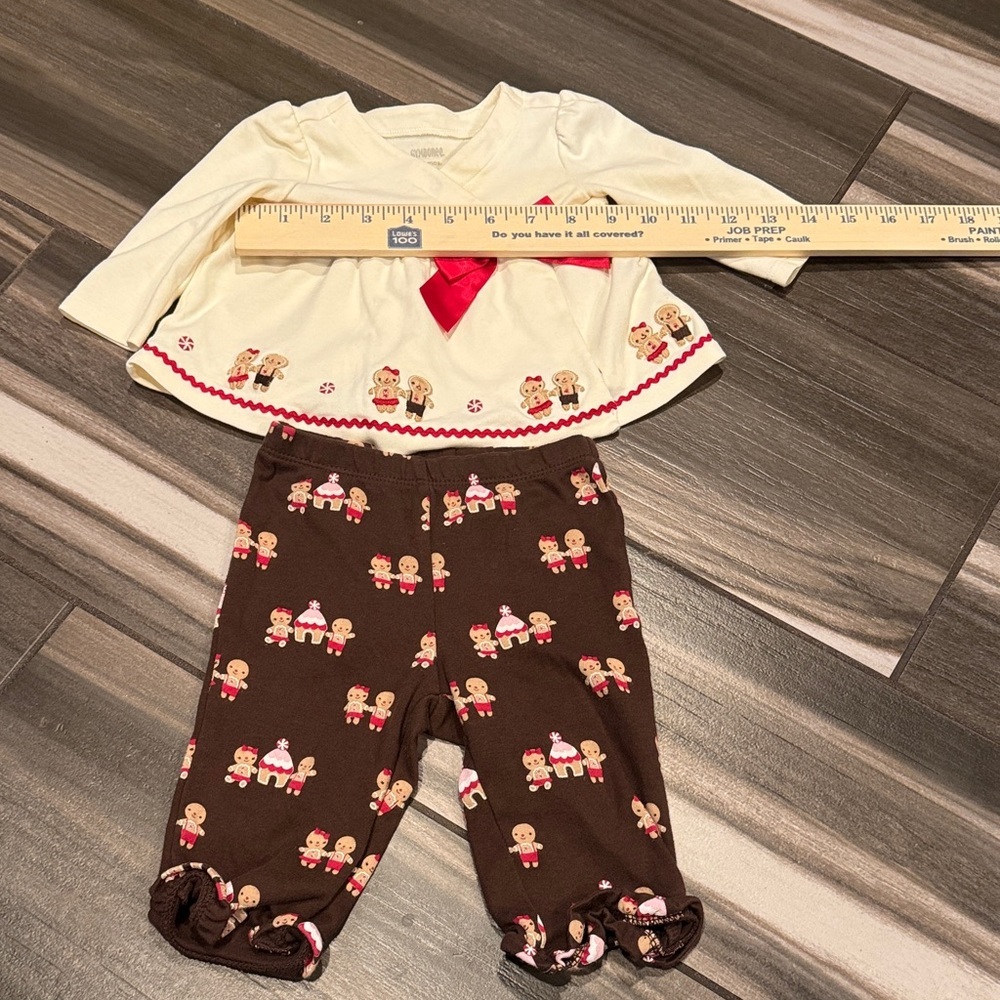 Carter's Cream and Brown Gingerbread Set with Red Bow